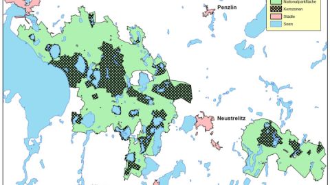 grobe Karte der Kernzonen im Müritz-Nationalpark